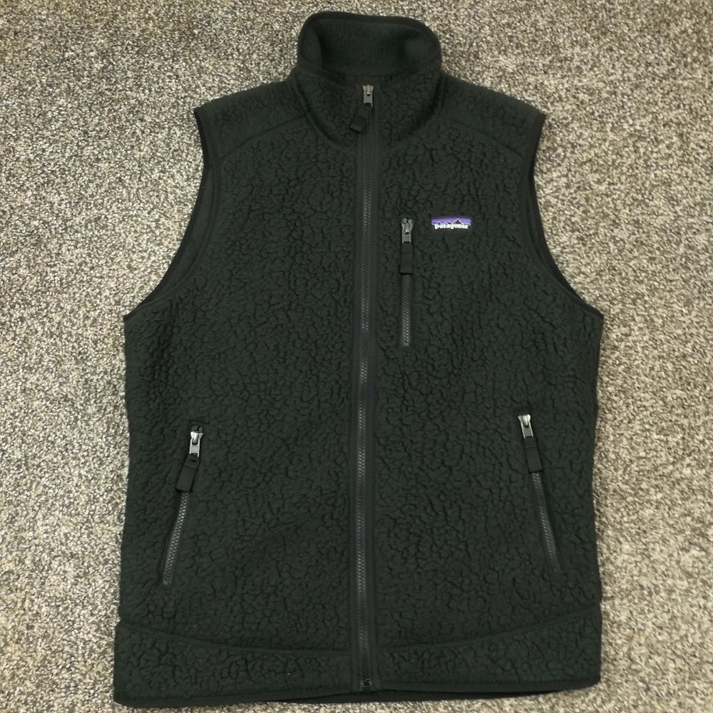 Patagonia Vest Retro Pile Full Zip Fleece Black Mens Medium 22821 $129 - Picture 1 of 10